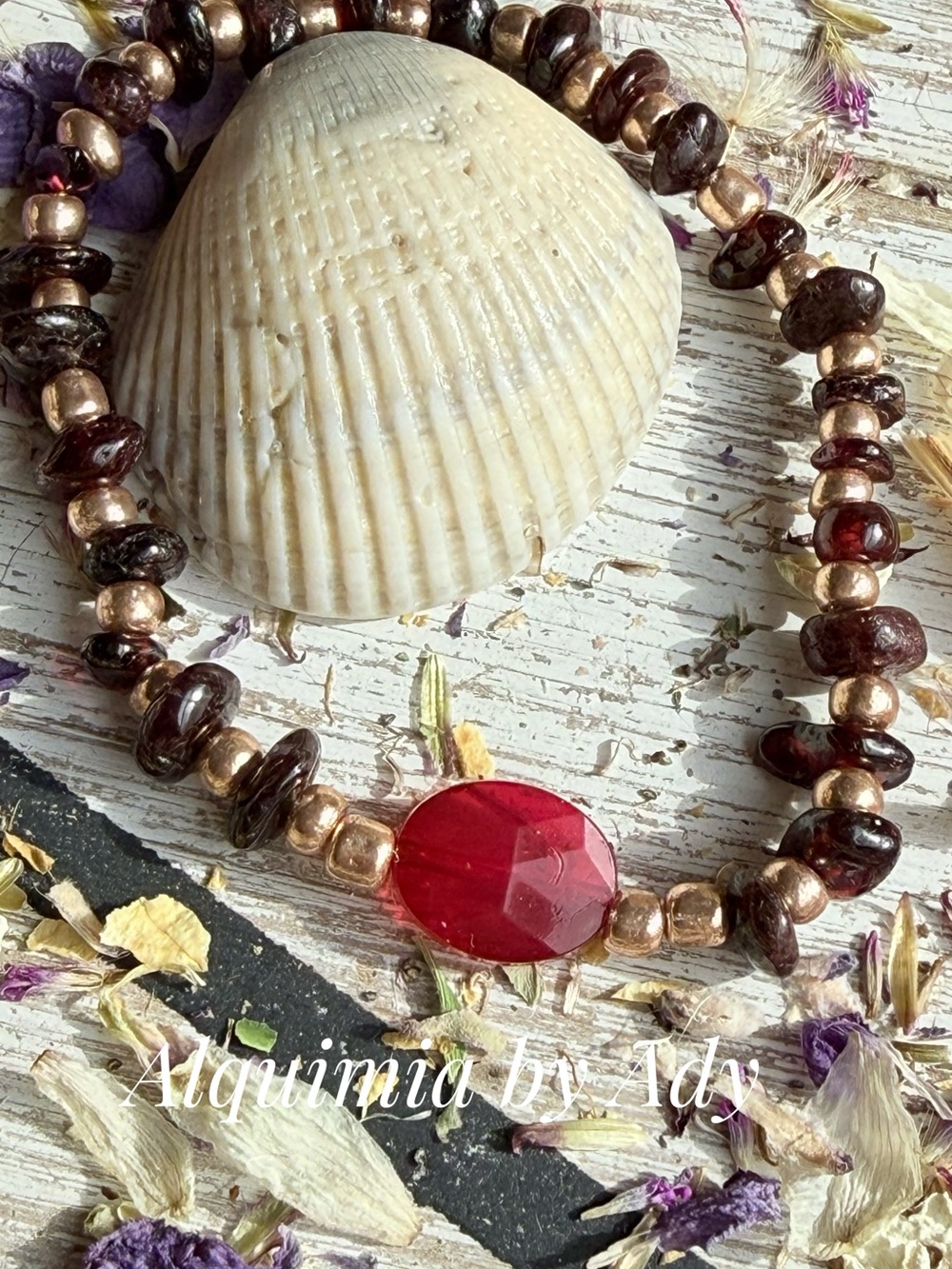 Garnet season + Red & Rose Gold Glass Beaded Bracelet
